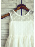 Sheer Neck Ivory Polka Dots Tulle Knee Length Flower Girl Dress